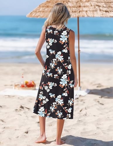 Image of Zeagoo Womens Summer Midi Dresses 2026 Casual Sleeveless Tank Sundresses A Line Crewneck Beach Vacation Dress with Pockets