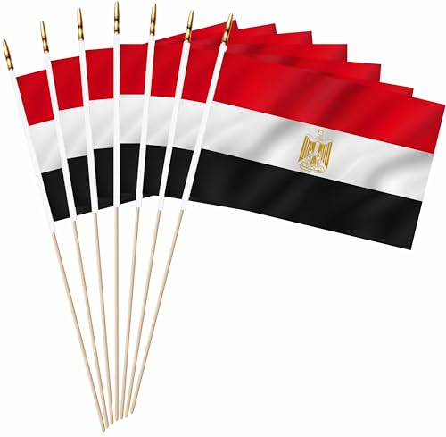 LUSEOAN Egypt Mini Flag 5x8 Inch 20 Pack Wood Stick Handheld