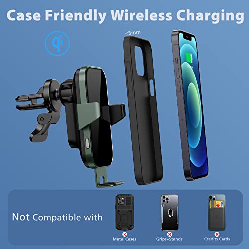 15W Metal Frame Wireless Car Charger Ennuts Auto-Clamping Qi Fast Charge Wireless Car Charger Mount Dashboard Air Vent Phone Holder Compatible For Iphone 13 Pro Max/12/12 Pro/11/Xs/8, Samsung S21/20 #TOP6