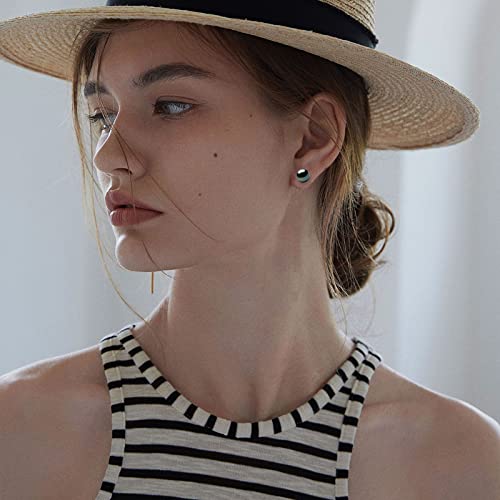 Pearl Earrings For Women, Freshwater Black Pearl Stud Earrings, Hypoallergenic Jewelry Gifts For Girls/Wife On Birthday Valentines/Mothers/Wedding Day, 6-6.5Mm #TOP1