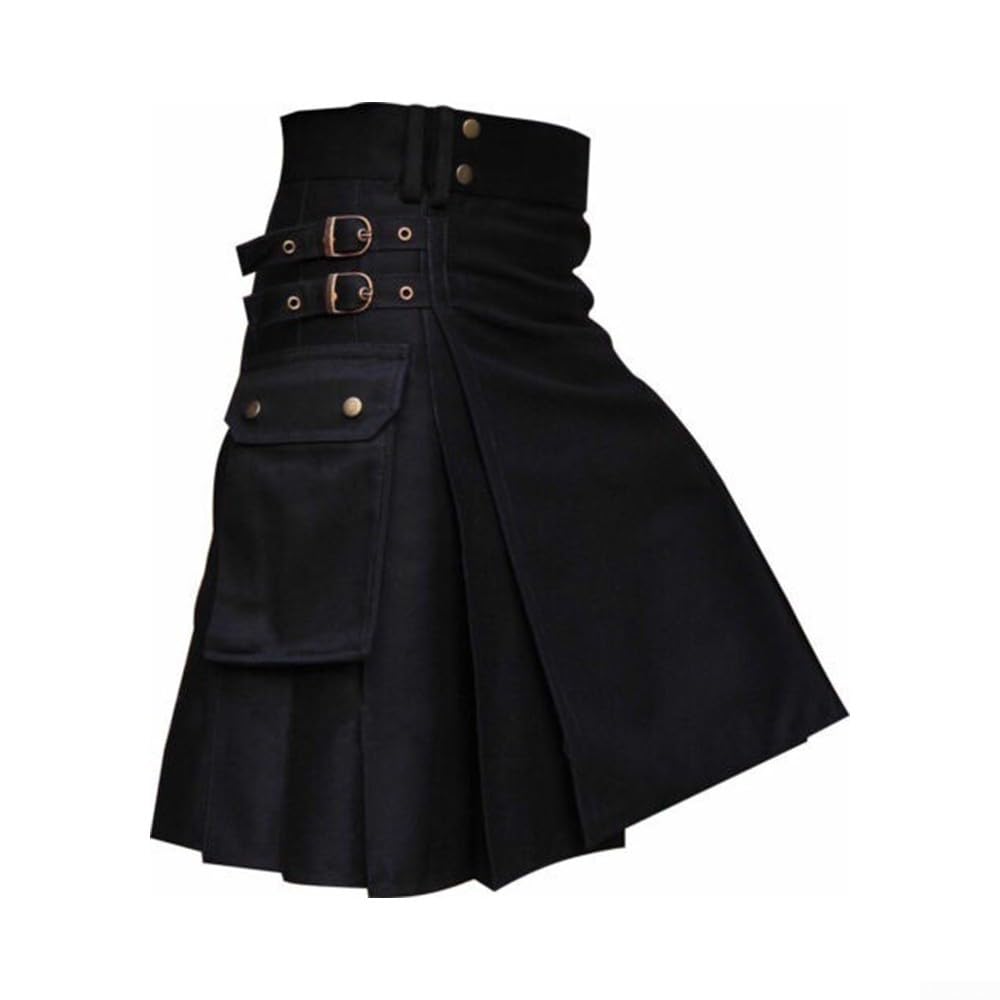 Kilt da uomo in tartan scozzese retrò, per abbigliamento tradizionale (M, nero)