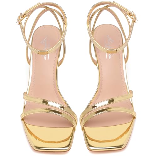 Mostrin Womens Sandals Strappy Heels for Women Ankle Strap Lace Up Square Open Toe Heels Tie Up Stiletto High Heeled Sandals for Prom, Party, Daily Wear4