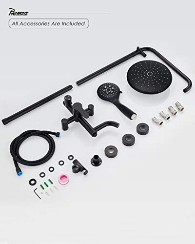 PHASAT Outdoor Shower Fixtures Matte Black,Lead-Free SUS 304 Stainless Steel Bathroom Faucet Set,Wall Mounted Exposed Shower System,3-Function,CT8323