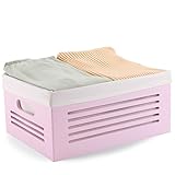 Wooden Storage Bin Containers - Decorative Closet, Cabinet and Shelf Basket Organizers Lined With Machine Washable Soft Linen Fabric - Pink, Large - By Creative Scents