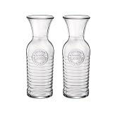 Bormioli Rocco Officina1825 33.75oz Glass Carafe (Set of 2) - Durable Vintage Water Carafes - Made in Italy - Ideal Wine Carafes/Beverage Jugs for Parties & Dinners - Gift-Worthy Set