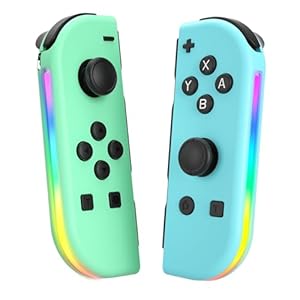 Haiovia Replacement for Nintendo Switch Controller,Wireless controllers Compatible with Switch/Oled/Lite, Support Dual Vibration/Wake-up/Motion Control/RGB Lights,Green/Blue