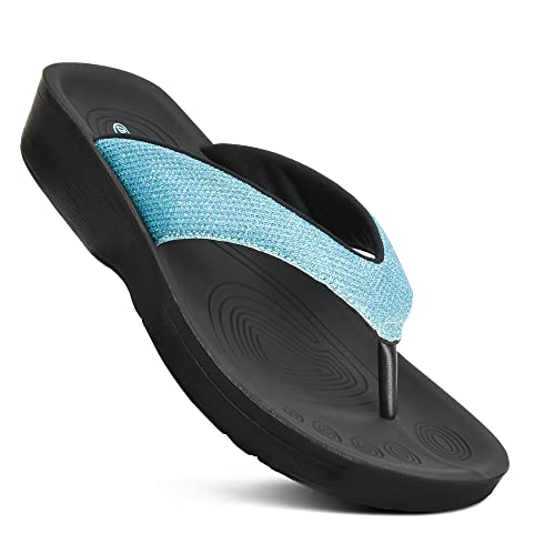 Image of AEROTHOTIC Comfy Arch Support flip flops for women Split Toe Stylish Cushioned Strap with non-slip footbed Walking Dressy Sandals Indoor and Outdoor