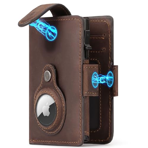 Will Fire® AirTag Wallet | Incluye Airtag colgante | Cartera de piel auténtica con monedero y bolsillo | Tarjetero RFID extra seguro | Espacio para hasta (12) tarjetas | Fuerte cierre magnético,