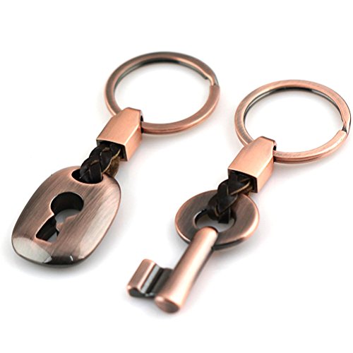 WINOMO 1 Pair Auto Car Keychain Key Ring Key Lock Leather Keyring Gift for Valentine(Red Bronze)