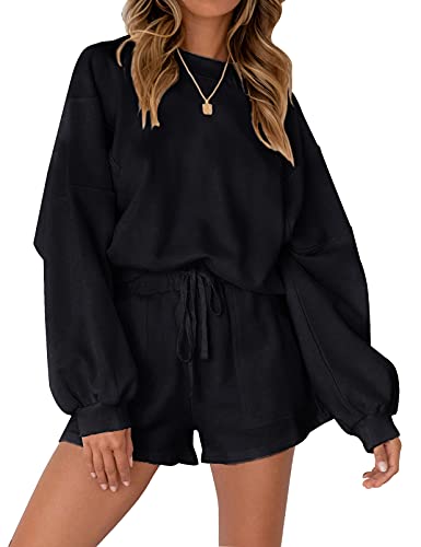 Image of MEROKEETY Women's 2023 Fall Oversized Batwing Sleeve Lounge Sets Casual Top and Shorts 2 Piece Outfits Sweatsuit