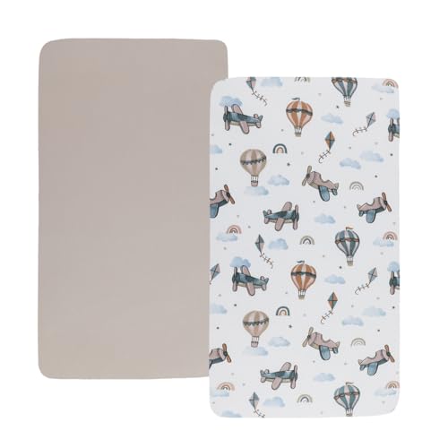 Image of Stretchy Fitted Crib Sheets Set 2 Pack Portable Crib Mattress Topper for Baby Girl Boy,Ultra Soft Jersey Material, Cream & Cloud