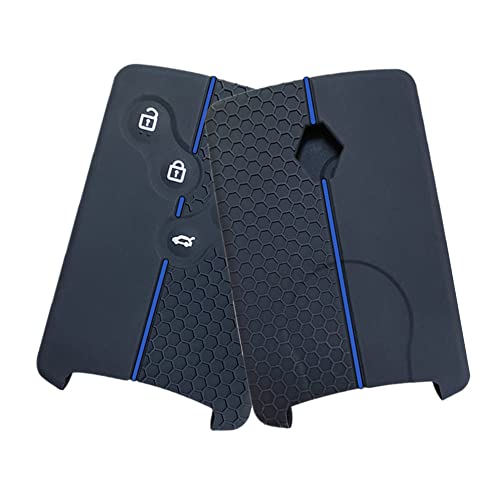 Happyit Honeycomb Pattern Silicone Car Key Cover Cases for Renault Clio Scenic Megane Duster Sandero Captur Twingo koleos 4 Buttons (Black+Blue)