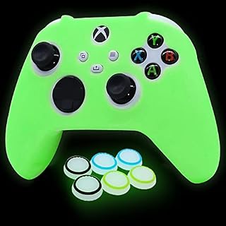 HLRAO Glow in the dark Silicone Cover Skin for Xbox Series X Controller, Anti-slip Soft Rubber Case Protector for Xbox Series S Controller with 6 Thumb Grip Caps Glow in the dark.