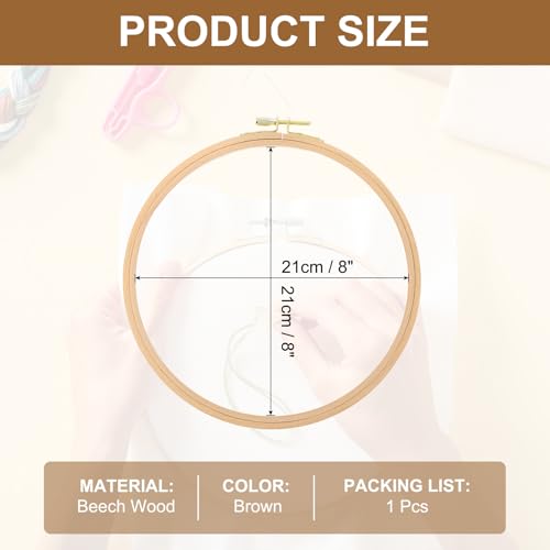 Image of PATIKIL 8 Inch Beech Wood Embroidery Hoops, Circle Cross Stitch Hoop Frames Embroidery Hoop Ring with Adjustment Brass Screw for Sewing, Needlework, DIY Craft Decoration