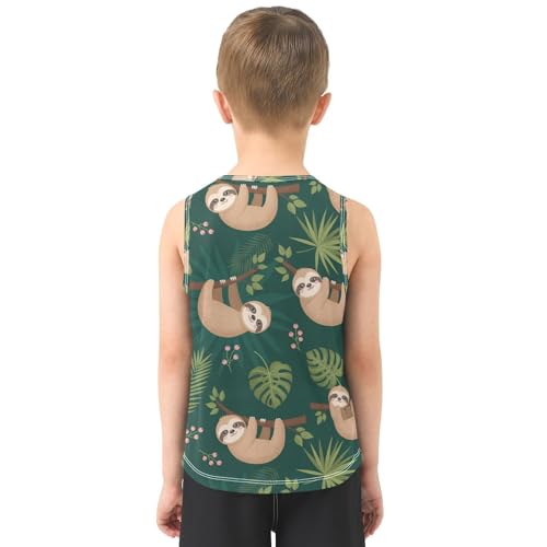 J JOYSAY Plants Sloth Leaves Green Boys Tank Top Sleeveless Muscle Shirts Quick Dry Workout Active Sport Kids T-Shirts 3-15T3