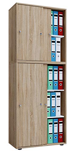 VCM Büroschrank mit 5 Fächern | moderner Aktenschrank mit Schiebetüren | Maße ca. B. 70 x H. 184 x T. 37 cm – Lona 5-Fach