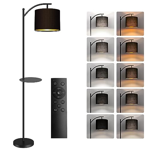 BBHome piantana lampada da terra LED con telecomando e sorgente luminosa dimmerabile, dimmerabile in continuo, lampada da terra con ripiano estraibile per salotto, camera da letto, ufficio, Nero-oro