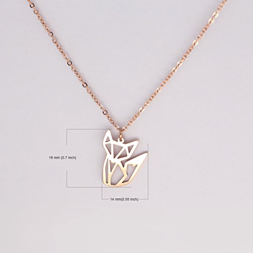 Geometric Fox Pendant Necklace, Rose Gold Plated, Modern Origami Style Animal Design, Minimalist Chain Jewelry4