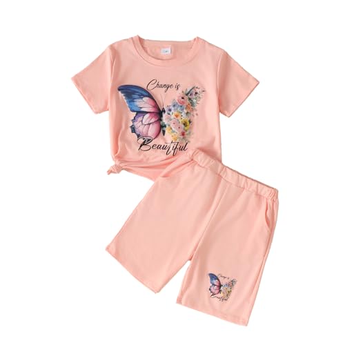 Image of 7-14Y Tween Girl Clothes 2 Piece Short Sleeve Tie Dye Heart Print Top and Shorts Teen Girl Summer Outfits Short Set