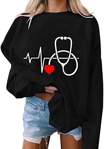 POTTON Women’s Happy Valentines Day Soft Sweatshirts for Women Long Sleeve Casual Sweet Heart Red Heart Pullover Sweatshirts