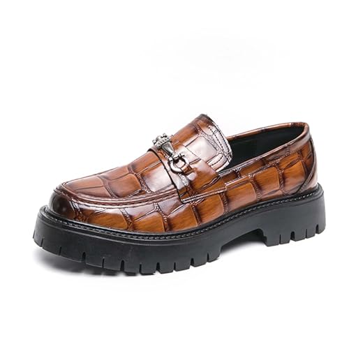 Men's Thick-Soled Slip-On Loafers with Anti-Slip Platform and Patent Leather Upper Suitable for Work Office and Casual Parties Dances and Weddings