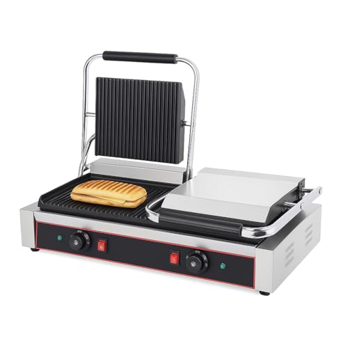 Grill Panini Professionnel Double - 4,4 kW - Plaques de Cuisson 2 Zones - Température 0 à 300°C - Haute Performance