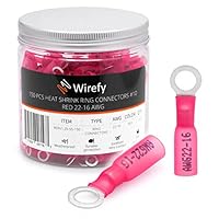 Wirefy Rote Ringkabelschuhe Schrumpfverbinder M5 - Lötfreie Kabelschuhe Sortiment - Ringkabelschuh Quetschverbinder 0,5-1,5 mm² - 150 Stück