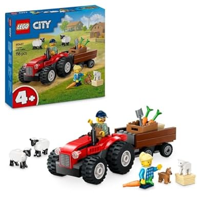 LEGO City Tracteur agricole Rouge avec remorque et Moutons - Jeu de Construction sur Le thème de la Ferme avec Figurines d animaux - Jouet Montessori - Cadeau pour Apprentissage préscolaire 60461