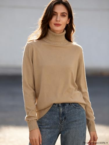 Image of SANGTREE Women's Turtleneck Sweaters Long Sleeve Pullover Tops | Breathable and Lightweight Fall Winter Fashion Outfit.Perfect for Daily,Office,Vacations,Holiday,Family Gatherings Etc.