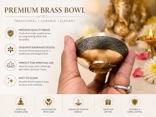 Image of Narayan Product Pure Brass Katori for Pooja | Small Multipurpose Prasadam Bowls for Pooja | Pooja Items Peetal Bowl (Set of 4) | Pital Diya Roli Chawal Kumkum Cups for Puja (7.5 CM)
