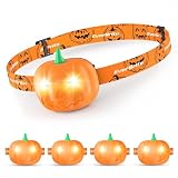 EverBrite Halloween Pumpkin Headlamp 5 Pack, 2 Modes LED Head Lamps Adjustable Headband, Pumpkin Lights Party Favors, Orange Spot & Strobe Lights Halloween Gifts