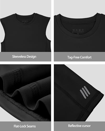 Boys Compression Shirt,3 Pack Youth Sleeveless Athletic Tank Tops,Football Undershirt Wicking Sport Kids3