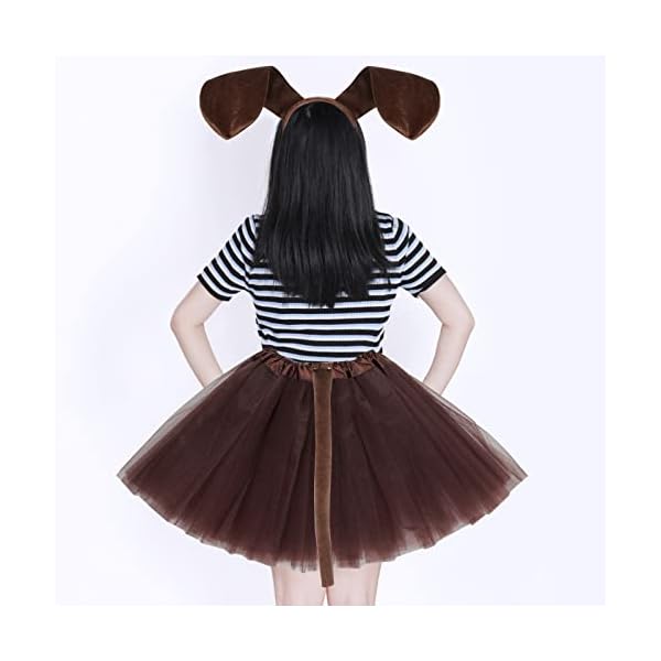 Jmkcoz kids puppy dog costume tutu set brown dachshund dog ears headband bowtie nose tail tutu skirt animal costume for girls boys halloween cosplay party - image 7