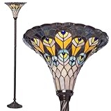 Warehouse of Tiffany TS47-BB75B Tiffany-style Peacock Torchiere, Orange/Blue