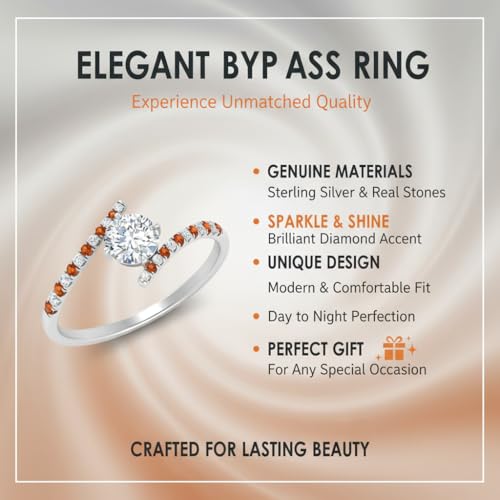 Image of Choose Your Gemstone Bypass Modern Round Diamond CZ Ring 925 Sterling Silver Round Shape Side Stone Engagement Rings Lightweight Office Wear Everyday Gift Jewelry US Size 4 to 12
