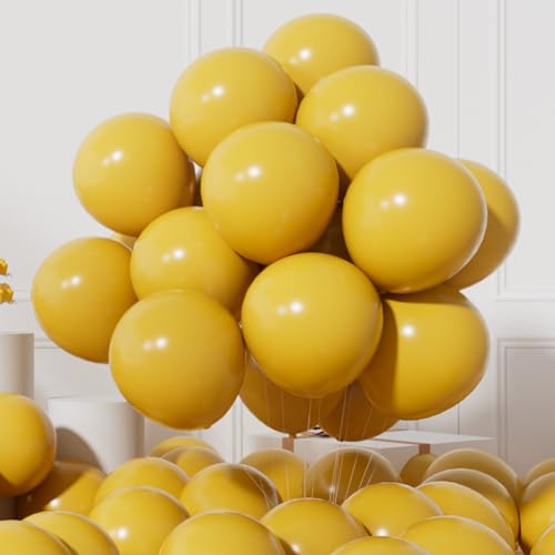 Image of AULE 50Pcs Latex 12 Inch Mustard Yellow Balloons | Happy Birthday Graduation Bee Theme Gender Reveal Decoration