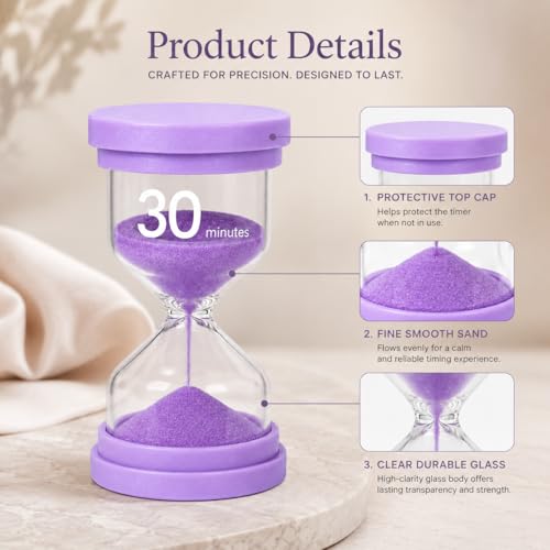 Image of Sand Timer 30 Minute, Sand Clock, Hour Glass Sand Timer Sand Clock Sandtimer Classroom Games Home Kitchen Officesand Clock Timer for Room Hourglass (Purple)