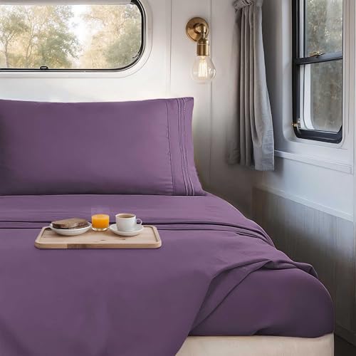 Image of Nestl Purple Short Queen Sheets for RV, Hotel Luxury RV Queen Sheets Set, 4 Piece Fitted Bed Sheet Set and Pillowcases, Super Soft, Wrinkle-Free, and Breathable Camper Bedding