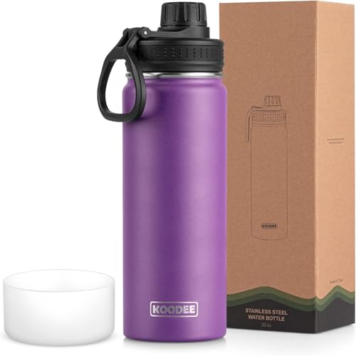 Image of koodee Stainless Steel Water Bottle, 26 oz Double Wall Vacuum Insulsted Sports Bottle with Leakproof Spout Lid (Purple)