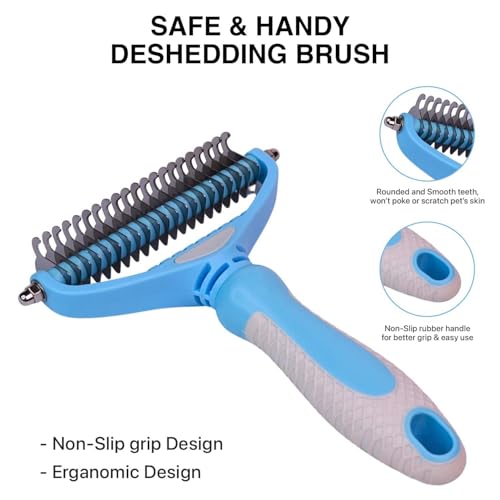 Image of PawBabas2-in-1 Pet Grooming Set for Dogs & Cats | De-Shedding Rake Comb for Thick Coats + Slicker Brush for Loose Fur & Detangling | Safe, Gentle & Effective Daily Grooming Tools