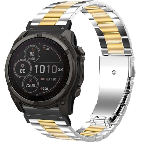 Bleushaweu Correa QuickFit de 20 mm, 22 mm, 26 mm, compatible con Garmin Fenix 8, correa de reloj de acero inoxidable clásica compatible con Garmin Fenix 8 43 mm/47 mm/51 mm, etc., 22MM