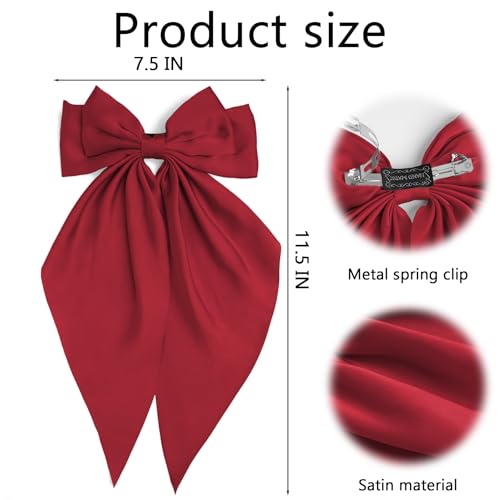 Burgund Hair Bows para Mujeres y Niñas, 2 pinzas satinadas miniatura 2