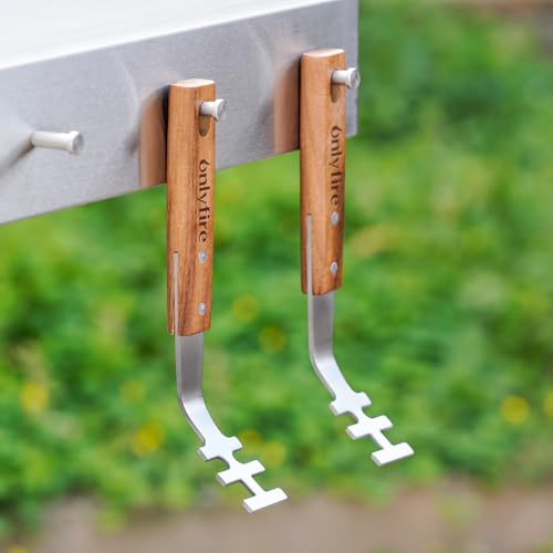 onlyfire Grillrostheber Edelstahl mit Holzgriff, Grillzubehör für Edelstahlroste und Grillrost Gusseisen, Universal Grillwerkzeug, 2 Stück