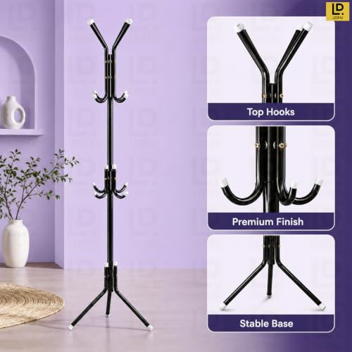 Image of LEOPAX Metal Coat Rack Stand with 12 Hooks, Freestanding Garment Rack, Coat Hanger Stand, Hall Tree Organizer for Entryway, Bedroom, Home & Office, Black