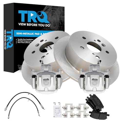 Image of TRQ Rear Brake Pad and Rotor Set Semi Metallic Calipers Compatible with 2004-2007 Toyota Highlander