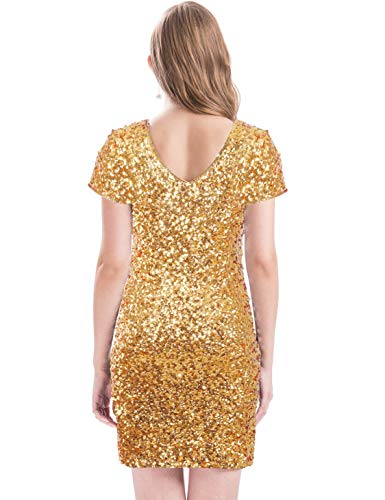 Image of MANER Women's Sequin Glitter Short Sleeve Dress Sexy V Neck Mini Party Club Bodycon Dresses