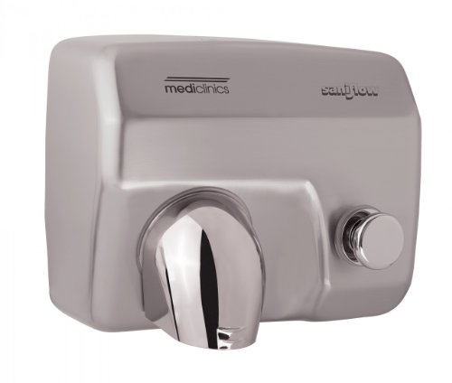 Saniflow E88CS Push Button Operated Hand Dryer, Steel One-piece Cover with Satin (Brushed) Chrome Plated Steel 5/64
