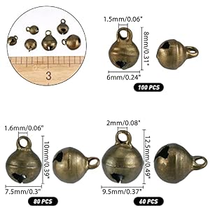 CHGCRAFT 240Pcs 3Sizes Mini Jingle Bell Vintage Bronze Small Elliptical Antique Brass Bell for Crafts and Christmas Halloween Festival Decor8 12mm