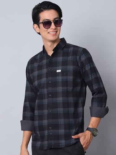Image of Majestic Man Men Comfort Slim Fit Checked Cotton Casual Shirt