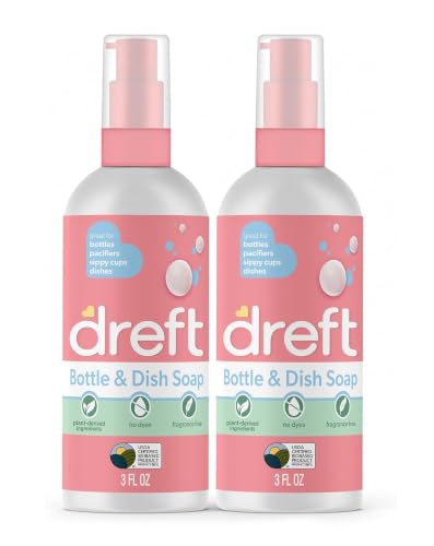 Image of Dreft Bottle and Dish Soap | Made to Clean Baby Bottles, Sippy Cups, Pacifiers, Breast Pumps, & More | Gently Removes Milk Film & Odors | Plant Based, Fragrance Free Dish Soap | 3 Fl Oz (Pack of 2)